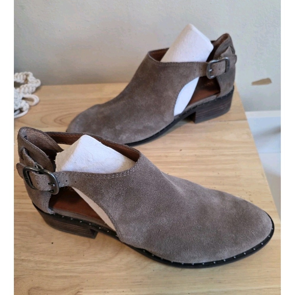 Lucky Brand Womens 8 Giovanna Suede Cutout Bootie Taupe Studded‎ Block Heel Boho